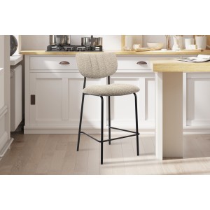 Chaise de comptoir VENTURA – Tissu brun – Pieds en métal noir – Hauteur 97 cm – Style design/industriel