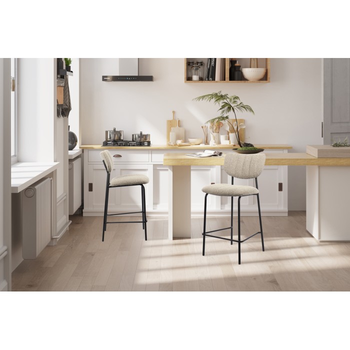 Chaise de comptoir VENTURA – Tissu brun – Pieds en métal noir – Hauteur 97 cm – Style design/industriel