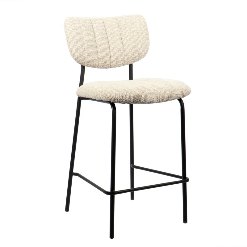 Chaise de comptoir VENTURA – Tissu beige – Pieds en métal noir – Hauteur 97 cm – Style design/industriel