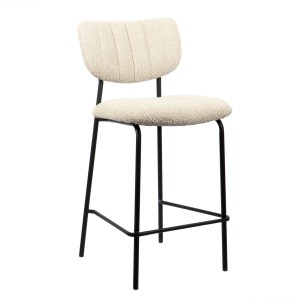 Chaise de comptoir VENTURA – Tissu beige – Pieds en métal noir – Hauteur 97 cm – Style design/industriel