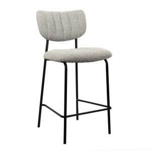 Chaise de comptoir VENTURA – Tissu gris clair – Pieds en métal noir – Hauteur 97 cm – Style design/industriel