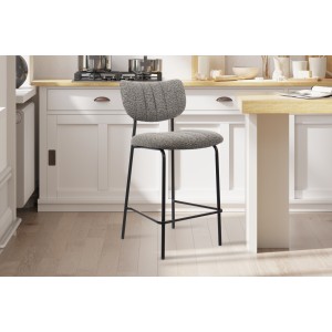 Chaise de comptoir VENTURA – Tissu gris foncé – Pieds en métal noir – Hauteur 97 cm – Style design/industriel