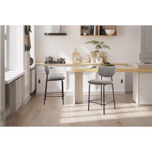 Chaise de comptoir VENTURA – Tissu gris foncé – Pieds en métal noir – Hauteur 97 cm – Style design/industriel