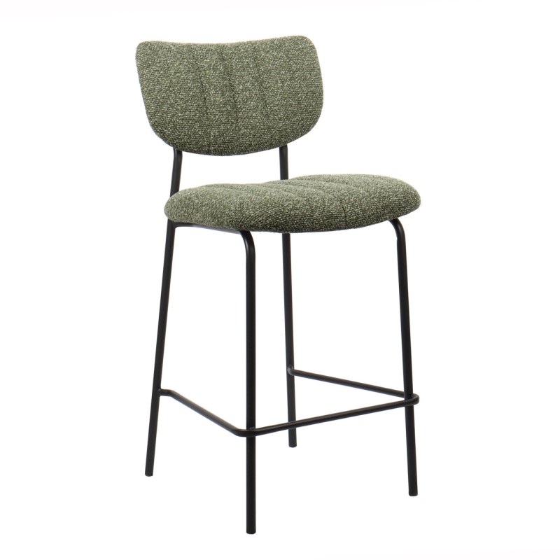 Chaise de comptoir VENTURA – Tissu vert sauge – Pieds en métal noir – Hauteur 97 cm – Style design/industriel