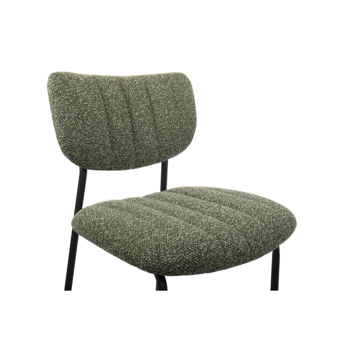 Chaise de comptoir VENTURA – Tissu vert sauge – Pieds en métal noir – Hauteur 97 cm – Style design/industriel