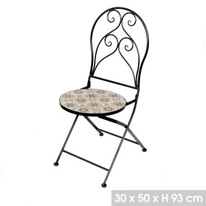 Lot de 2 chaises de jardin bistrot pliables – Mosaïque décorative – Métal noir – 30x50x93 cm