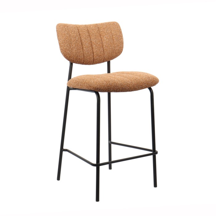 Chaise de comptoir VENTURA – Tissu orange – Pieds en métal noir – Hauteur 97 cm – Style design/industriel