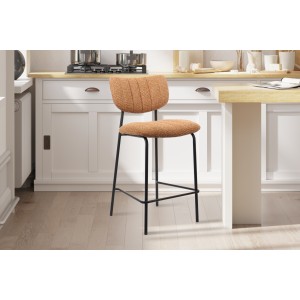 Chaise de comptoir VENTURA – Tissu orange – Pieds en métal noir – Hauteur 97 cm – Style design/industriel