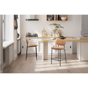 Chaise de comptoir VENTURA – Tissu orange – Pieds en métal noir – Hauteur 97 cm – Style design/industriel