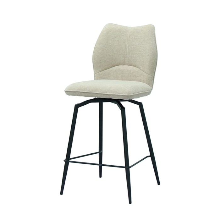 Chaise de comptoir pivotante CROFT – Tissu écru – Pieds en métal noir – Hauteur 103 cm – Style design/industriel