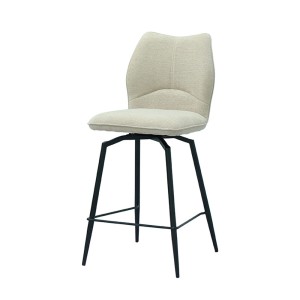 Chaise de comptoir pivotante CROFT – Tissu écru – Pieds en métal noir – Hauteur 103 cm – Style design/industriel
