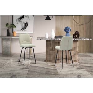 Chaise de comptoir pivotante CROFT – Tissu écru – Pieds en métal noir – Hauteur 103 cm – Style design/industriel