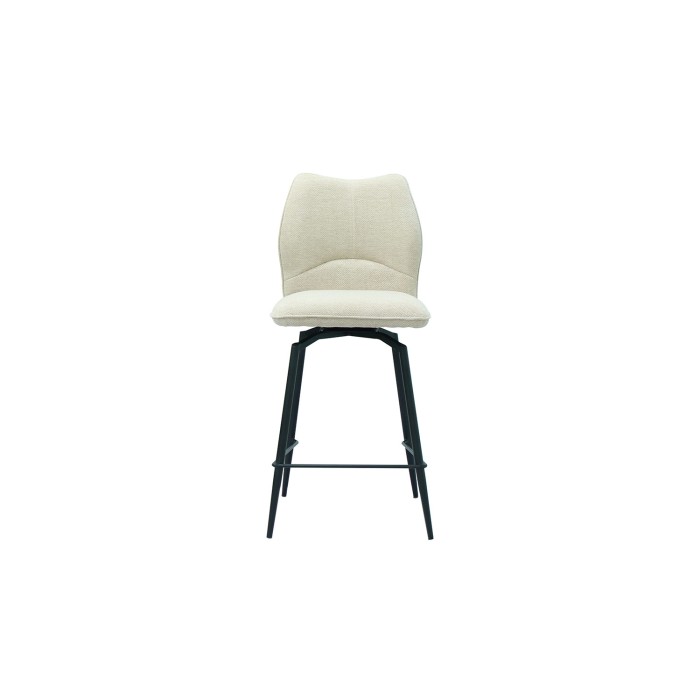 Chaise de comptoir pivotante CROFT – Tissu écru – Pieds en métal noir – Hauteur 103 cm – Style design/industriel
