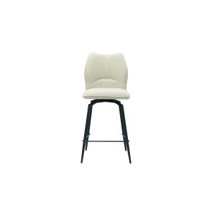 Chaise de comptoir pivotante CROFT – Tissu écru – Pieds en métal noir – Hauteur 103 cm – Style design/industriel