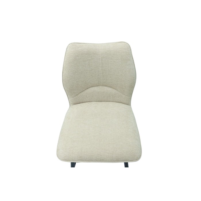 Chaise de comptoir pivotante CROFT – Tissu écru – Pieds en métal noir – Hauteur 103 cm – Style design/industriel