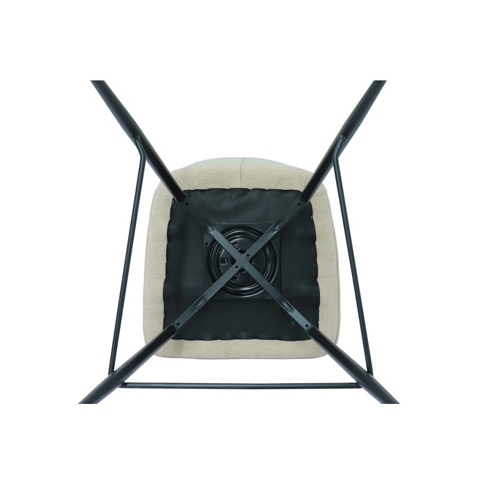 Chaise de comptoir pivotante CROFT – Tissu écru – Pieds en métal noir – Hauteur 103 cm – Style design/industriel