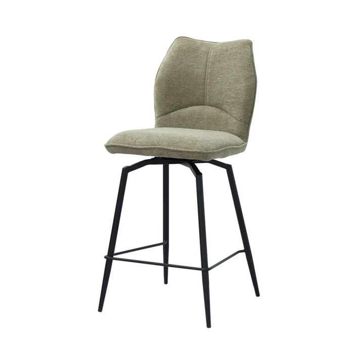 Chaise de comptoir pivotante CROFT – Tissu beige sable – Pieds en métal noir – Hauteur 103 cm – Style design/industriel