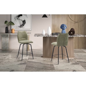 Chaise de comptoir pivotante CROFT – Tissu beige sable – Pieds en métal noir – Hauteur 103 cm – Style design/industriel