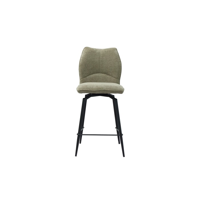 Chaise de comptoir pivotante CROFT – Tissu beige sable – Pieds en métal noir – Hauteur 103 cm – Style design/industriel