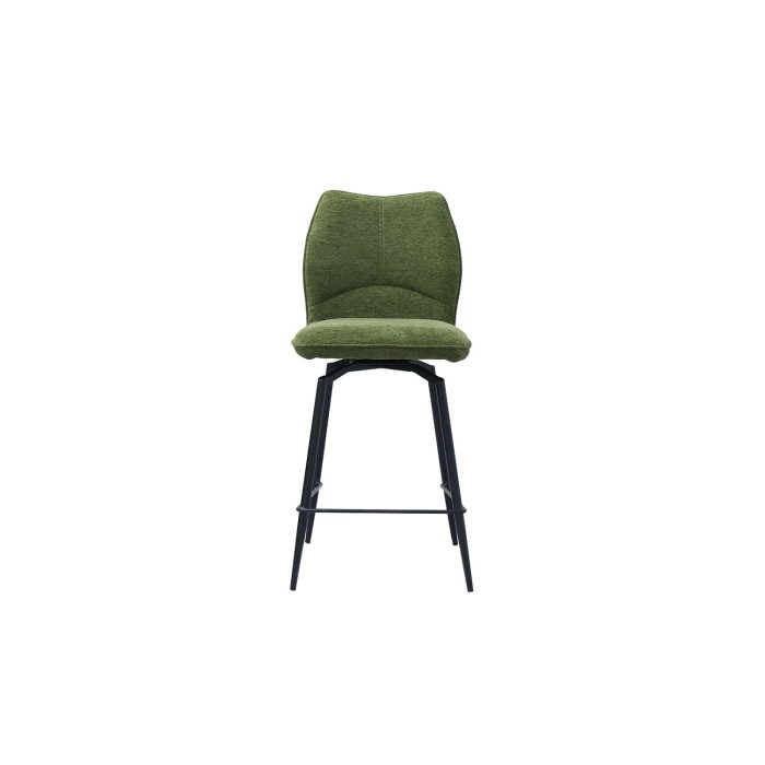 Chaise de comptoir pivotante CROFT – Tissu vert – Pieds en métal noir – Hauteur 103 cm – Style design/industriel