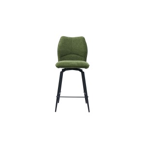 Chaise de comptoir pivotante CROFT – Tissu vert – Pieds en métal noir – Hauteur 103 cm – Style design/industriel