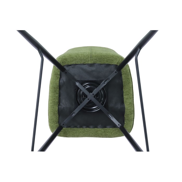 Chaise de comptoir pivotante CROFT – Tissu vert – Pieds en métal noir – Hauteur 103 cm – Style design/industriel