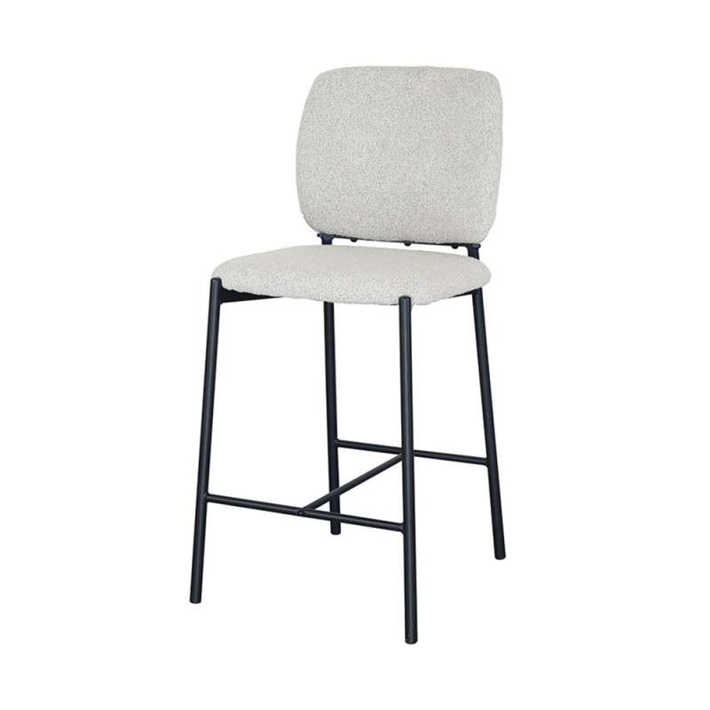 Chaise de comptoir RITA – Tissu beige – Pieds en métal noir – Hauteur 99 cm – Style design/industriel