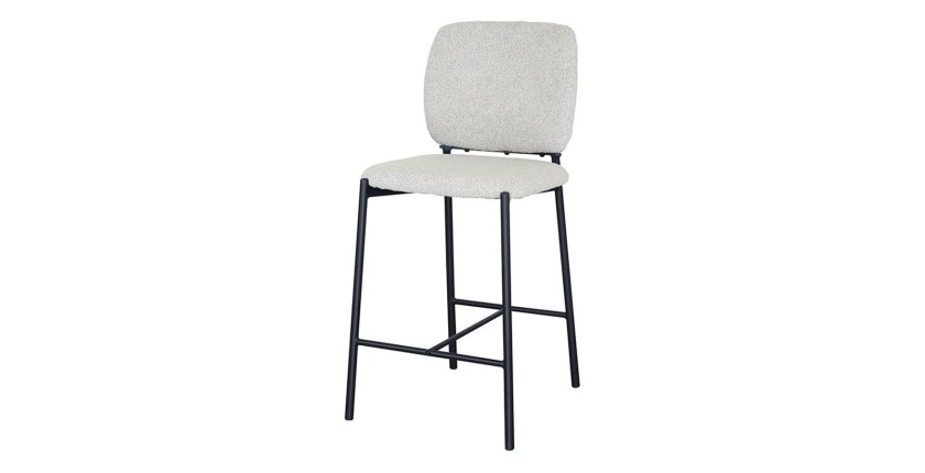 Chaise de comptoir RITA – Tissu beige – Pieds en métal noir – Hauteur 99 cm – Style design/industriel