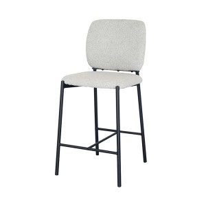 Chaise de comptoir RITA – Tissu beige – Pieds en métal noir – Hauteur 99 cm – Style design/industriel