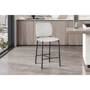 Chaise de comptoir RITA – Tissu beige – Pieds en métal noir – Hauteur 99 cm – Style design/industriel