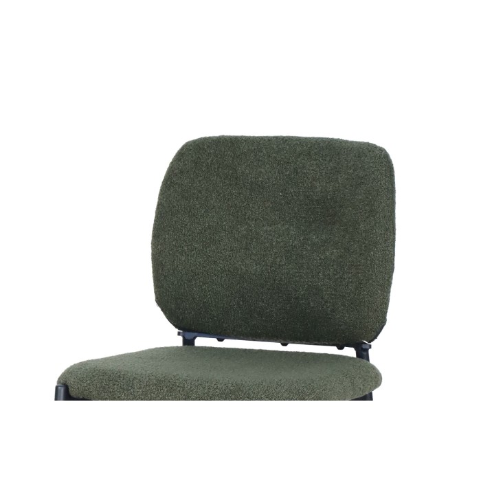 Chaise de comptoir RITA – Tissu vert – Pieds en métal noir – Hauteur 99 cm – Style design/industriel