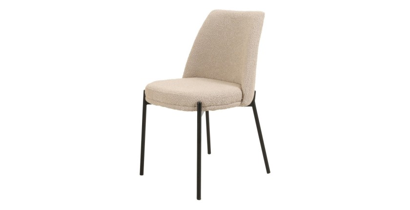 Chaise de salle à manger ELISA – Tissu Stof sable – Pieds en métal noir – Hauteur 83 cm – Style design/industriel
