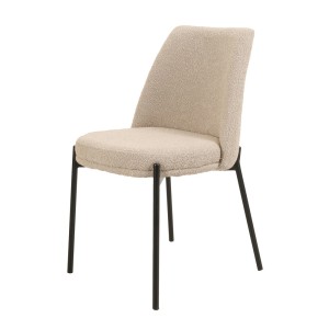 Chaise de salle à manger ELISA – Tissu Stof sable – Pieds en métal noir – Hauteur 83 cm – Style design/industriel