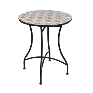 Table de jardin ronde bistrot collection PORTO – Mosaïque décorative – Métal noir – 60xH71 cm