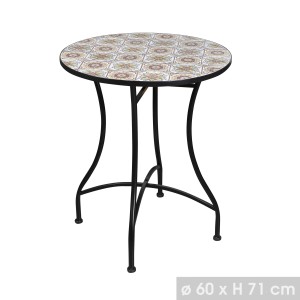Table de jardin ronde bistrot collection PORTO – Mosaïque décorative – Métal noir – 60xH71 cm