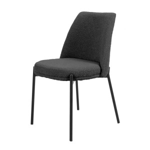 Chaise de salle à manger ELISA – Tissu Stof gris – Pieds en métal noir – Hauteur 83 cm – Style design/industriel