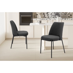 Chaise de salle à manger ELISA – Tissu Stof gris – Pieds en métal noir – Hauteur 83 cm – Style design/industriel