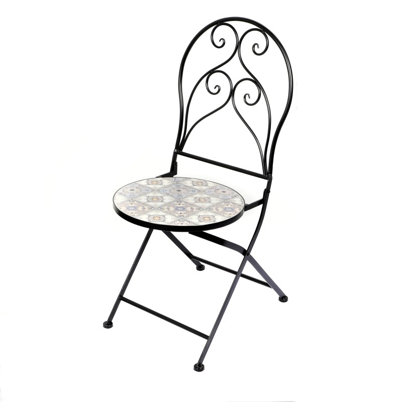 Lot de 2 chaises de jardin bistrot pliables – Mosaïque décorative – Métal noir – 30x50x93 cm