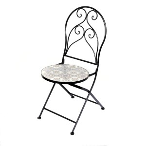 Lot de 2 chaises de jardin bistrot pliables – Mosaïque décorative – Métal noir – 30x50x93 cm