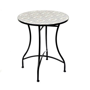 Table de jardin ronde bistrot – Mosaïque décorative – Métal noir – 60xH71 cm