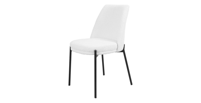 Chaise de salle à manger ELISA – Tissu Stof blanc – Pieds en métal noir – Hauteur 83 cm – Style design/industriel