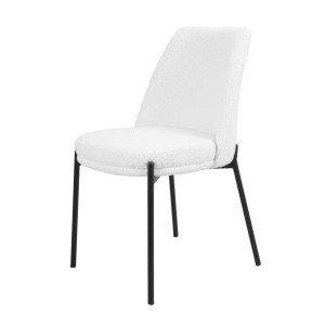 Chaise de salle à manger ELISA – Tissu Stof blanc – Pieds en métal noir – Hauteur 83 cm – Style design/industriel