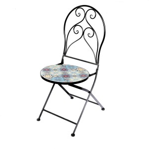 Lot de 2 chaises de jardin bistrot pliables collection PORTO – Mosaïque décorative – Métal noir – 30x50x93 cm