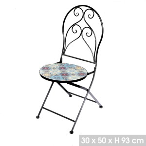 Lot de 2 chaises de jardin bistrot pliables collection PORTO – Mosaïque décorative – Métal noir – 30x50x93 cm