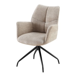 Chaise de salle à manger pivotante TRINITY – Tissu sable – Avec accoudoirs – Pieds métal noir – Style design/industriel