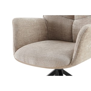 Chaise de salle à manger pivotante TRINITY – Tissu sable – Avec accoudoirs – Pieds métal noir – Style design/industriel