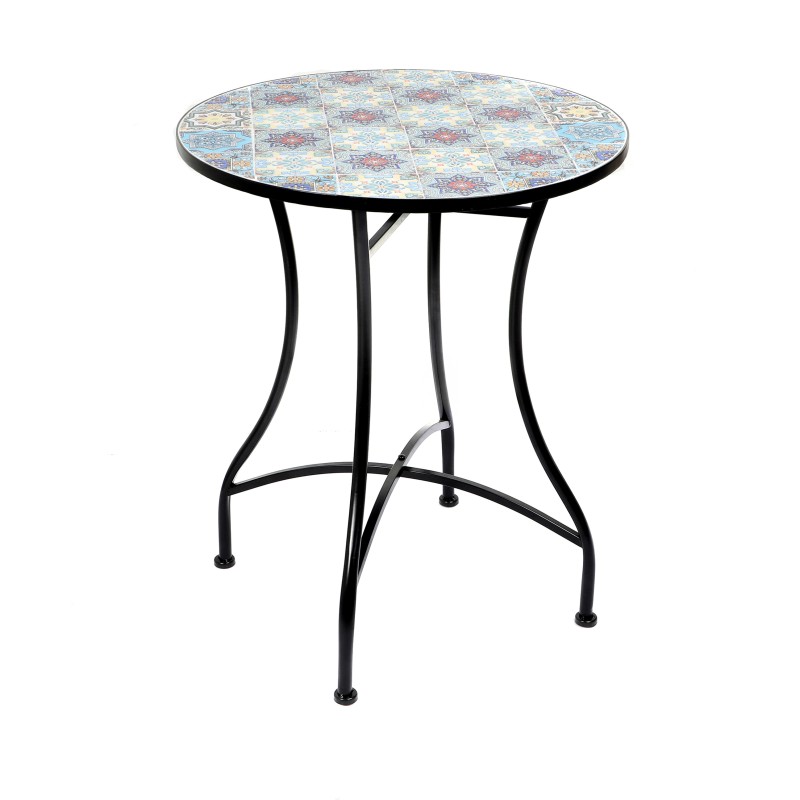 Table de jardin ronde bistrot collection PORTO – Mosaïque décorative – Métal noir – 60xH71 cm