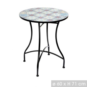 Table de jardin ronde bistrot collection PORTO – Mosaïque décorative – Métal noir – 60xH71 cm