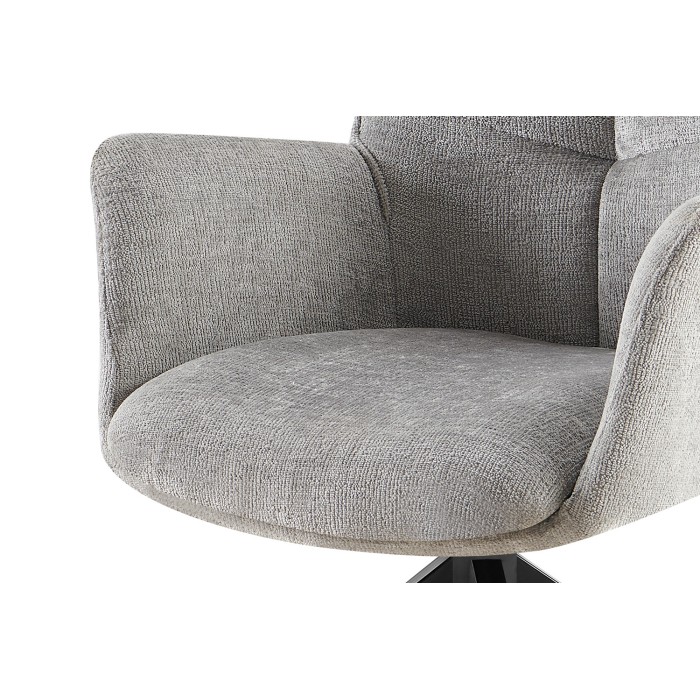 Chaise de salle à manger pivotante TRINITY – Tissu gris – Avec accoudoirs – Pieds métal noir – Style design/industriel