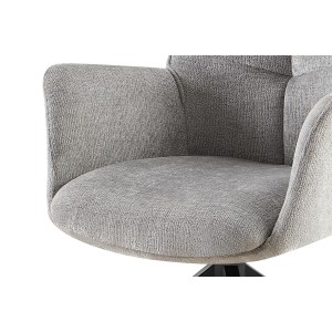Chaise de salle à manger pivotante TRINITY – Tissu gris – Avec accoudoirs – Pieds métal noir – Style design/industriel